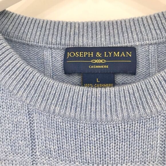 Joseph & Lyman Light Blue 100% Cashmere
Windowpane Knit Crewneck Sweater - Picture 10 of 12